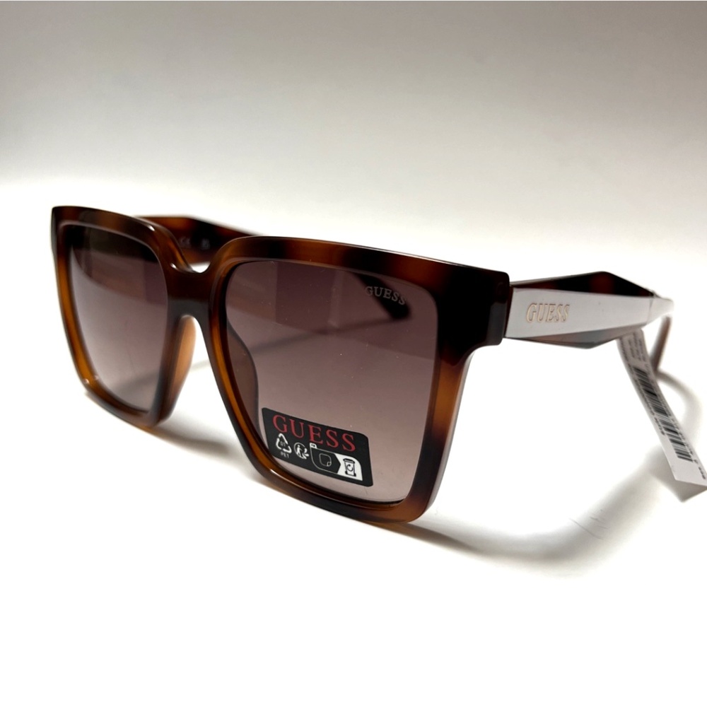 NWT GUESS Square Sunglasses Tortoise Shell Classic Brown GO00073 White Stripe